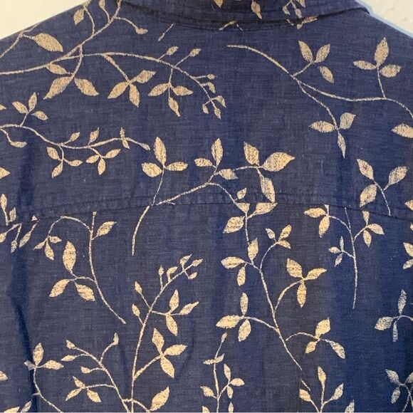 LIZ CLAIBORNE Liz-sport Linen Blend Shirt Women Medium Navy Blue Tan Leaf. - Picture 6 of 12